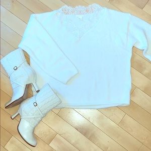 Lace trim V-neck sweater